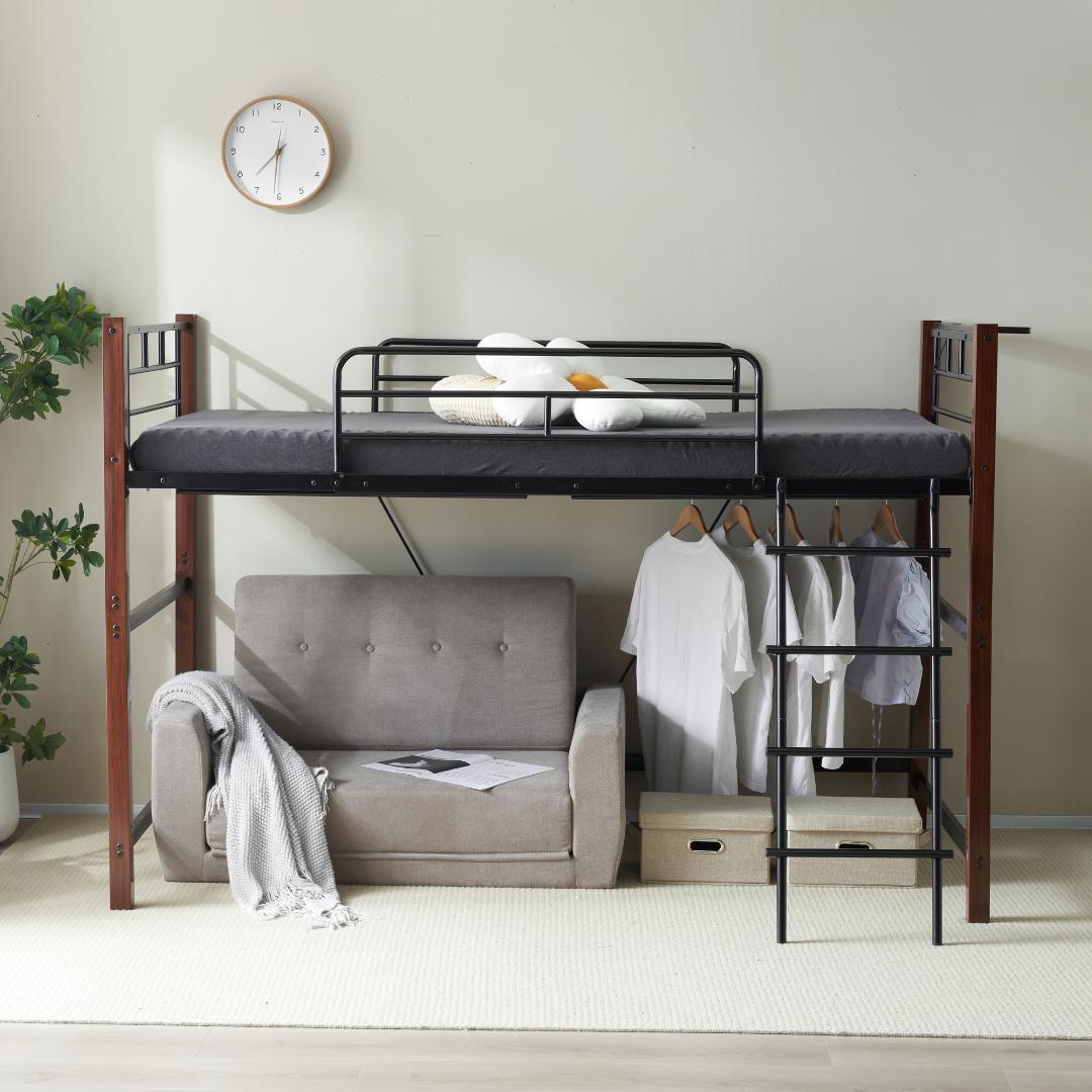 超人気！ロフトベッド【高さ130cm】収納 北欧風 大人 送料無料 BLACK