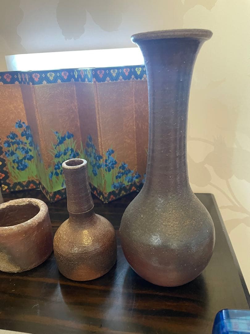 美品　作家物　備前焼　花瓶　一輪挿し　陶器製 手作り陶器　花器5点セット