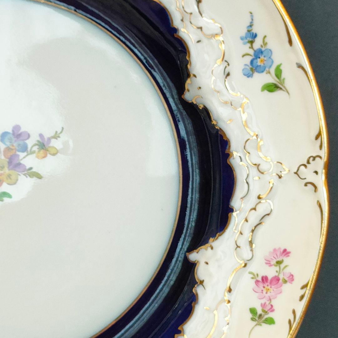 マイセン Bフォーム スキャタードフラワー コバルト 金彩 プレート 皿 1級品