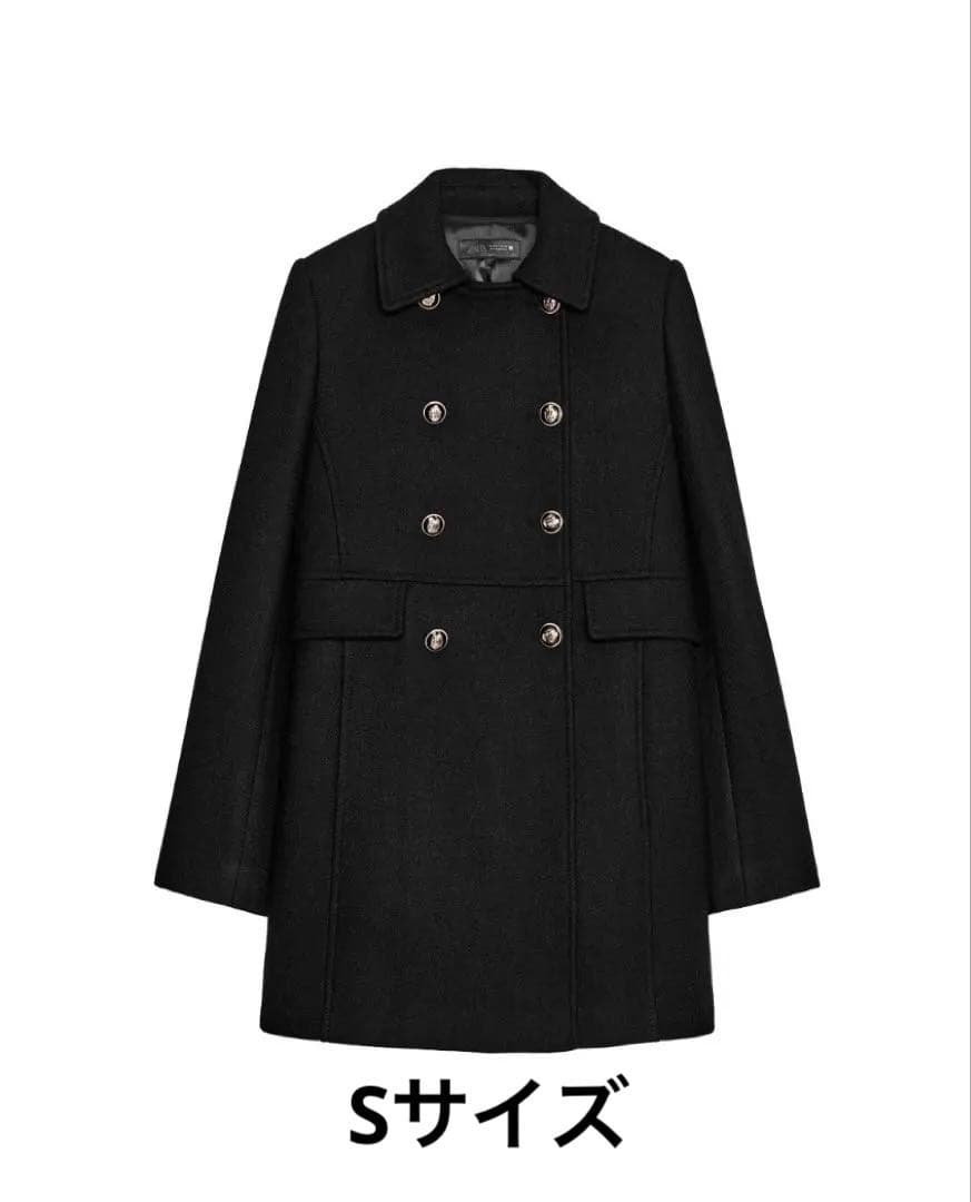 ZARA ウールダブルブレストコート　ブラック　S