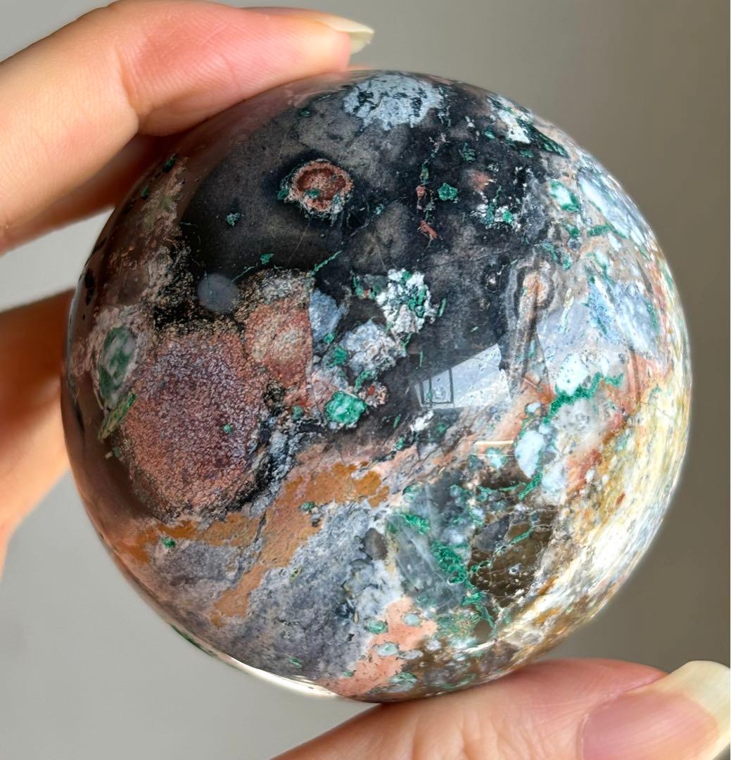 レア　高品質　ブルーオパール　オーシャンジャスパー　マラカイト　共生スフィア