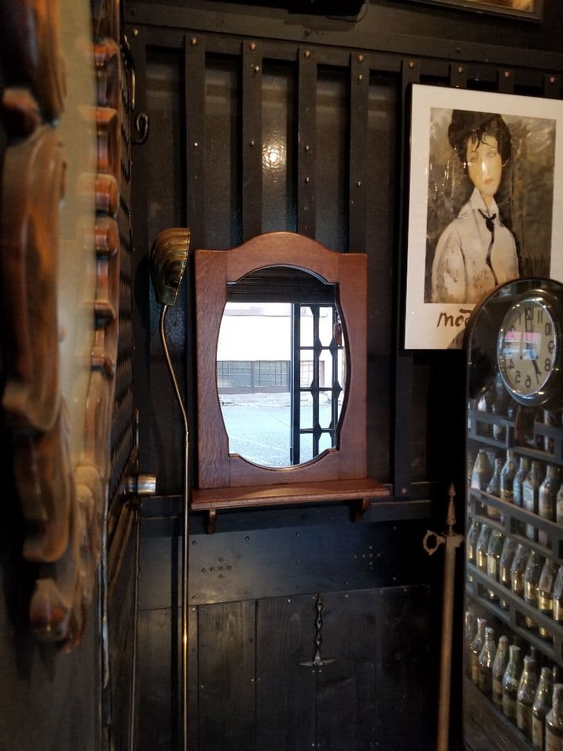 イギリス製　ヴィンテージ　オーク　オーバル　ウォール　ラック　ミラー