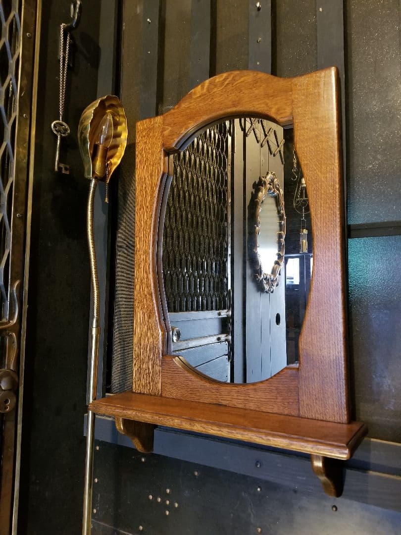 イギリス製　ヴィンテージ　オーク　オーバル　ウォール　ラック　ミラー