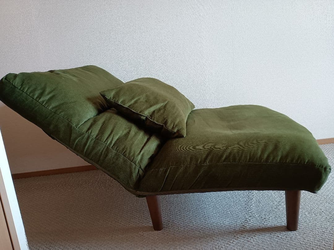 1人掛け ワイド ソファ 7段リクライニング グリーン クッション付き