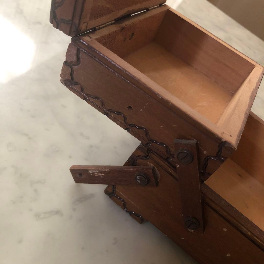 フランス　アンティーク　ヴィンテージ　ソーイングボックス　裁縫箱　木箱