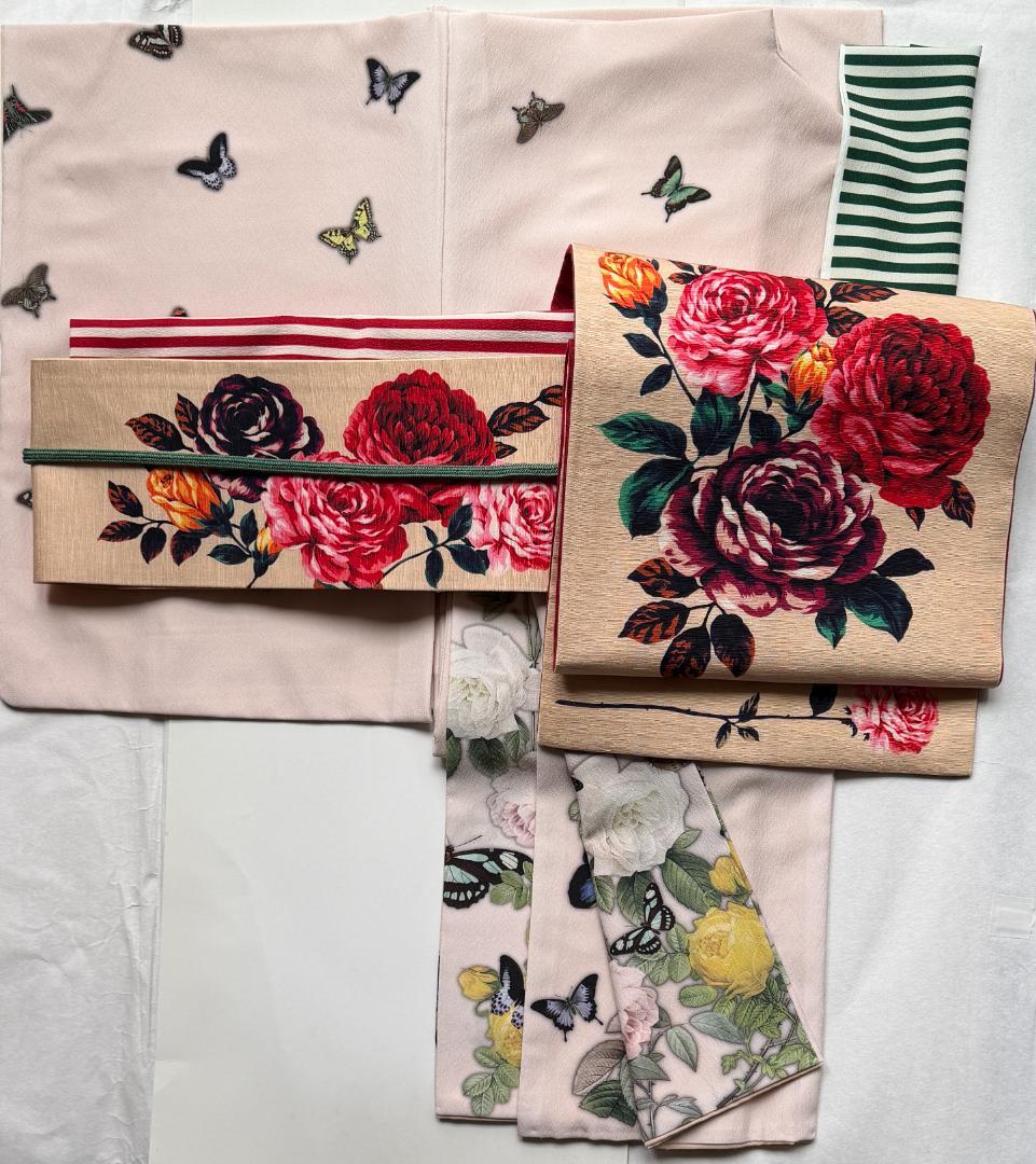 豆千代モダン　ローズブーケ　薔薇柄 名古屋帯