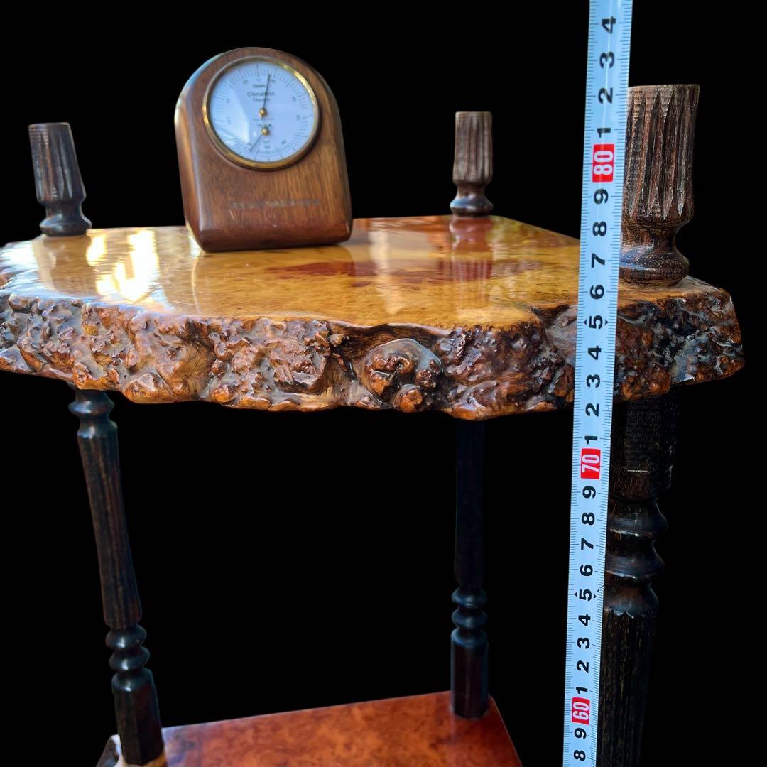 【花梨】唐木 カリン材 玉杢瘤棚 2段棚 高級銘木 コーナーラック 飾り台 花台