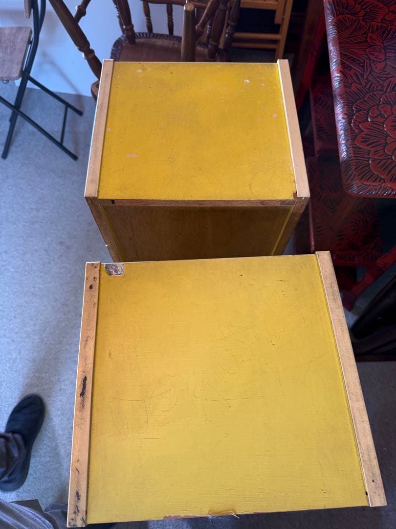 昭和レトロ 木製ラック 2個セット イエロー什器 オープン棚 インテリア収納