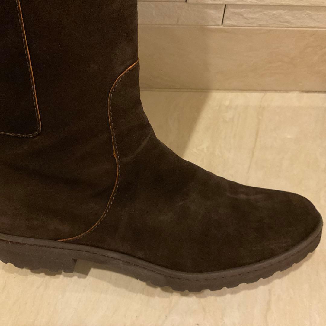 ロングブーツ　スエード　茶色ブーツ　スエードブーツ　ジョッキブーツ