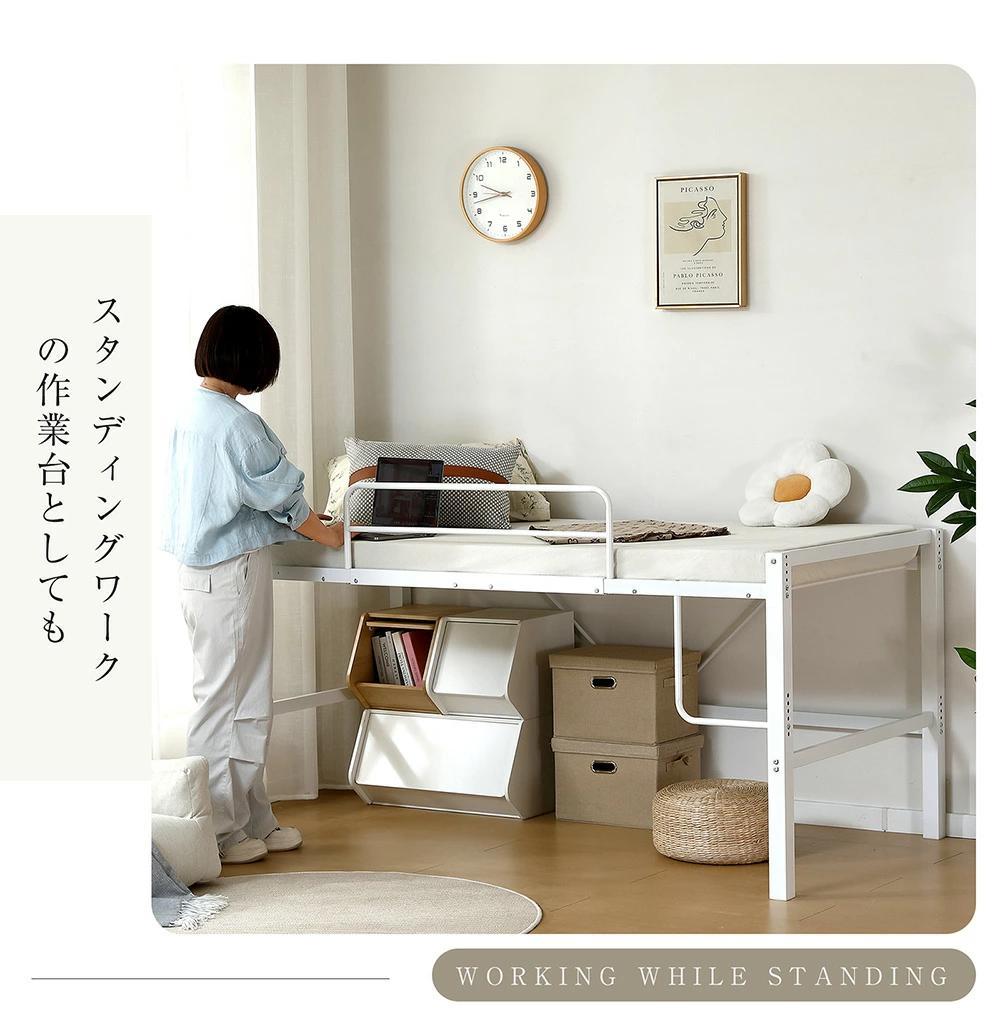 【高さ90cm】ロフトベッドスチール 耐震 ベッド 高さ調整可能　WHITE