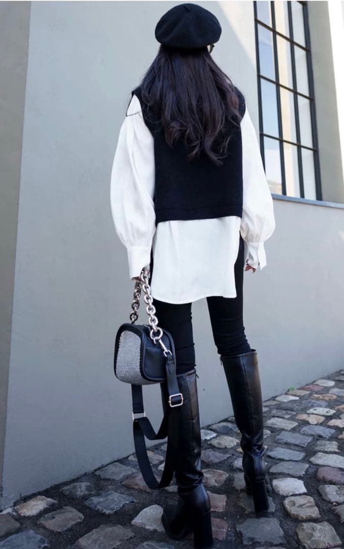 ち*！様 今期大人気完売　新品未使用ECOレザー ダブルピース ロングブーツ