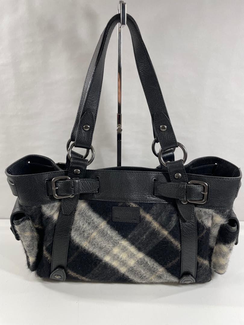 BURBERRY ブラック チェック柄 ハンドバッグ