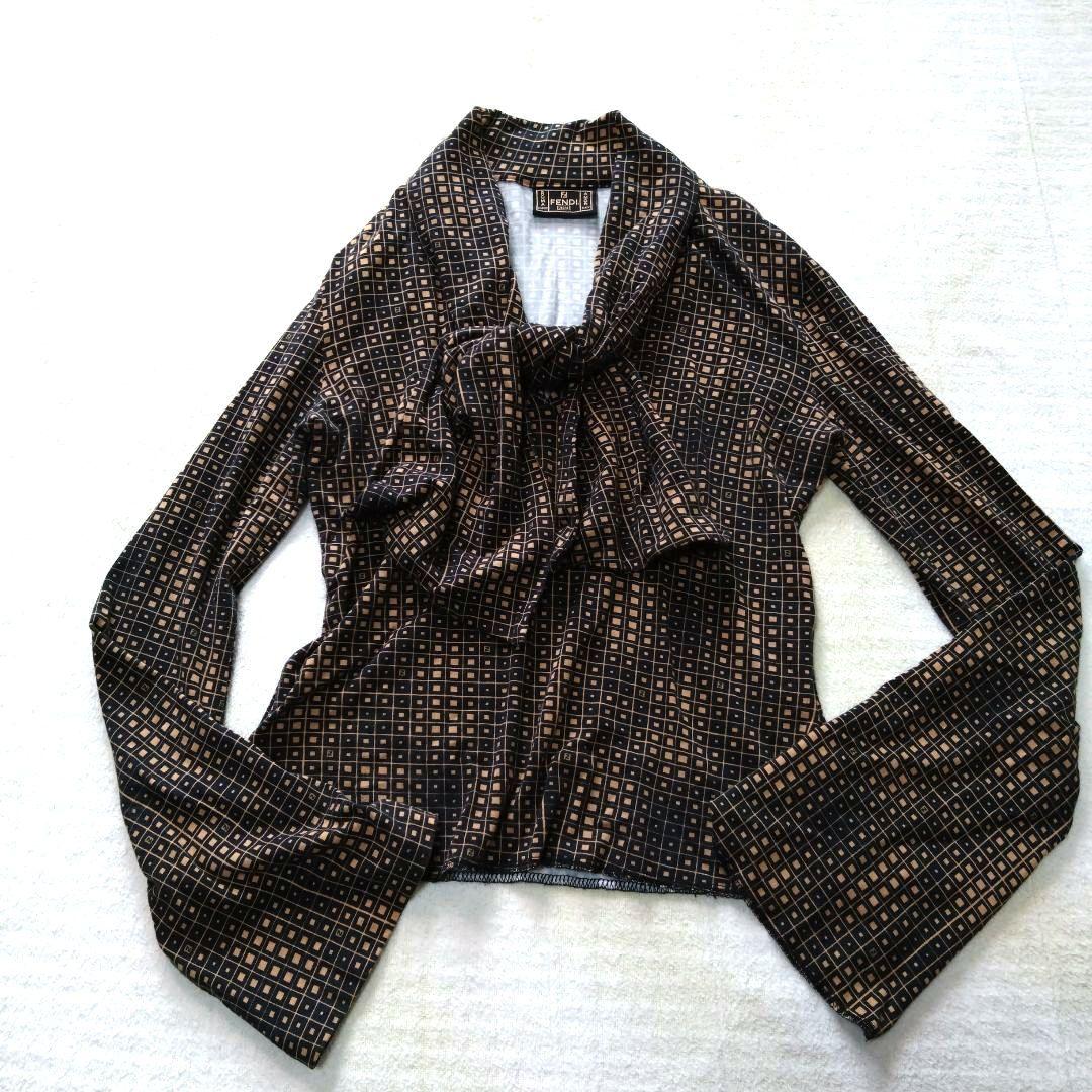 フェンディ Fendi リボン付き長袖シャツ ズッカ柄 イタリア製 ストレッチ