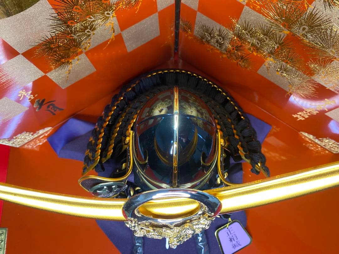 上杉謙信　東京久月　五月人形　家紋付き兜飾り収納セット・本金彩箔押