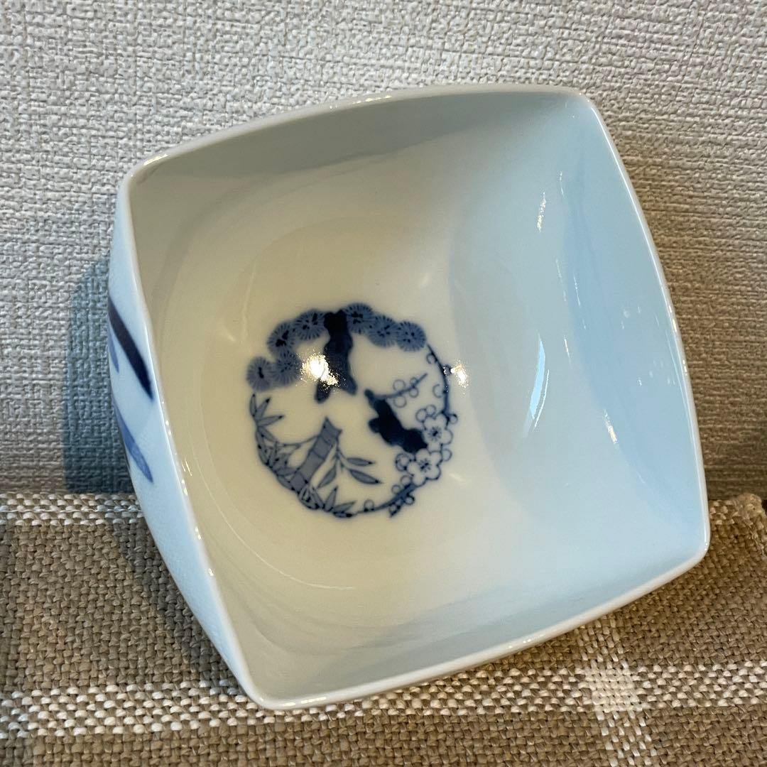 【美品】深川製磁 小鉢 4客セット 四季の花 菱形 有田焼