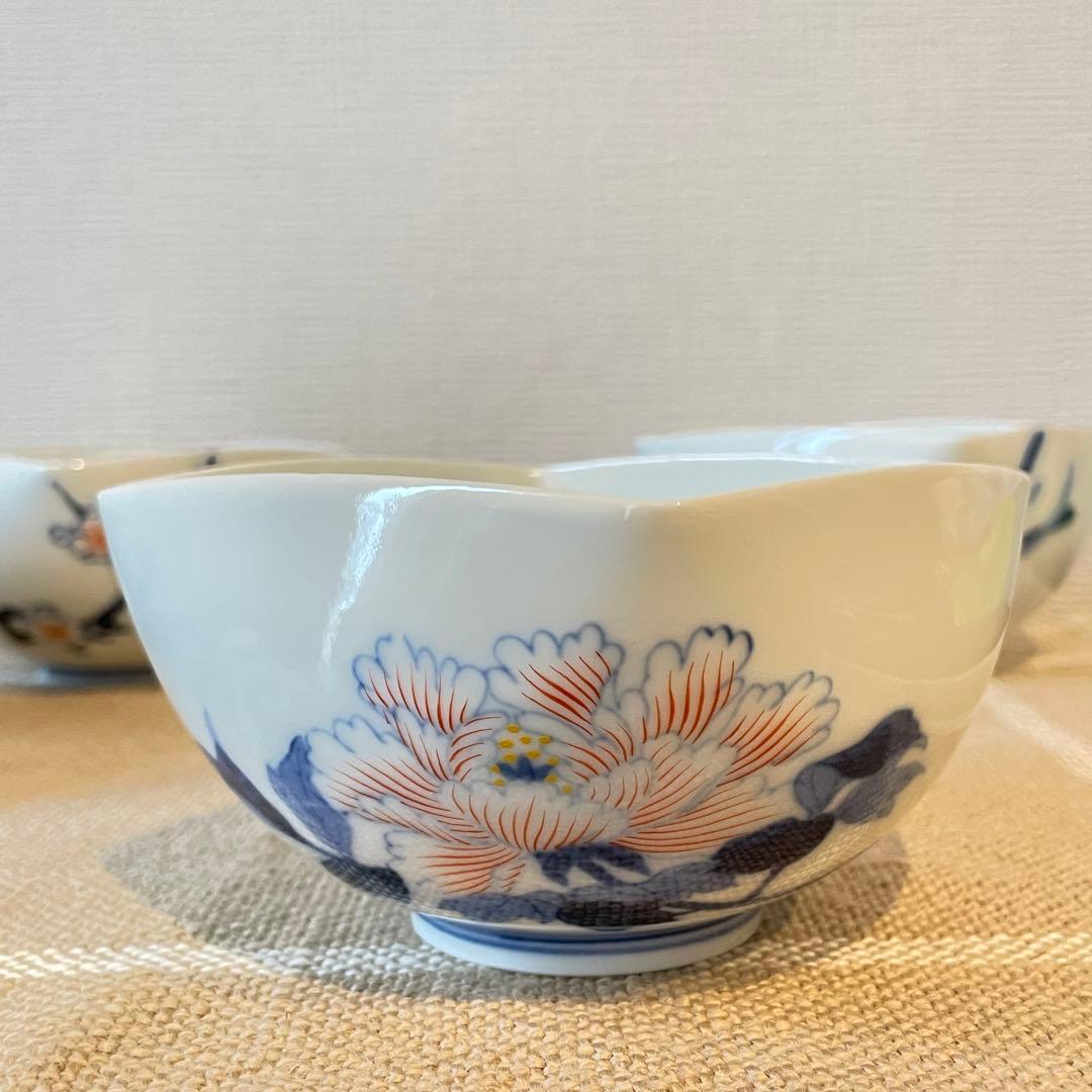 【美品】深川製磁 小鉢 4客セット 四季の花 菱形 有田焼
