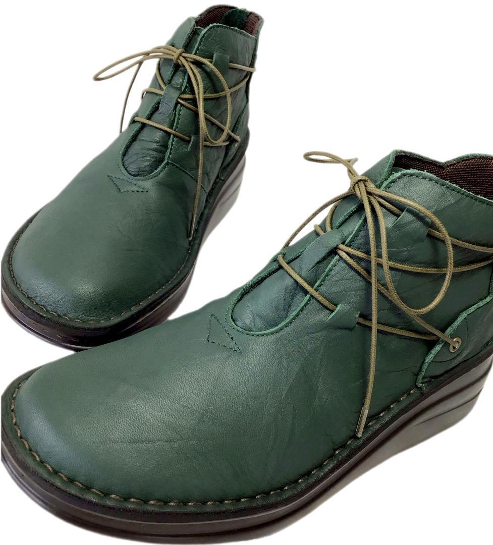 インコルジェ 83082K グリーン 23cm 紐編上げブーツ