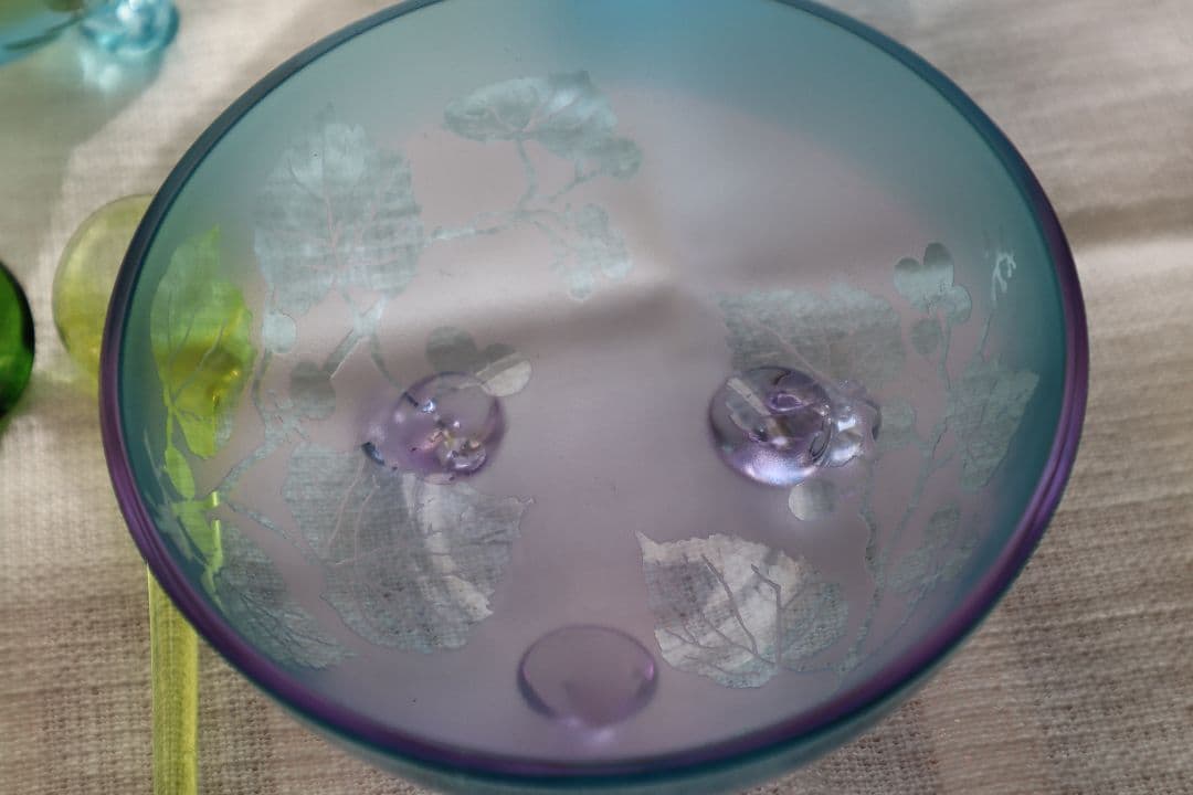 北一硝子　デザート椀セット 花柄 4個 スプーン付　ガラスボウル