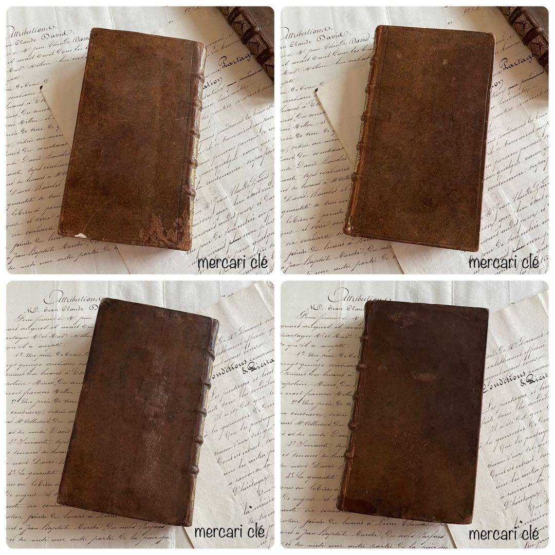 0225D フランスアンティーク 300年超 総革装丁 洋書古書 ディスプレイ本