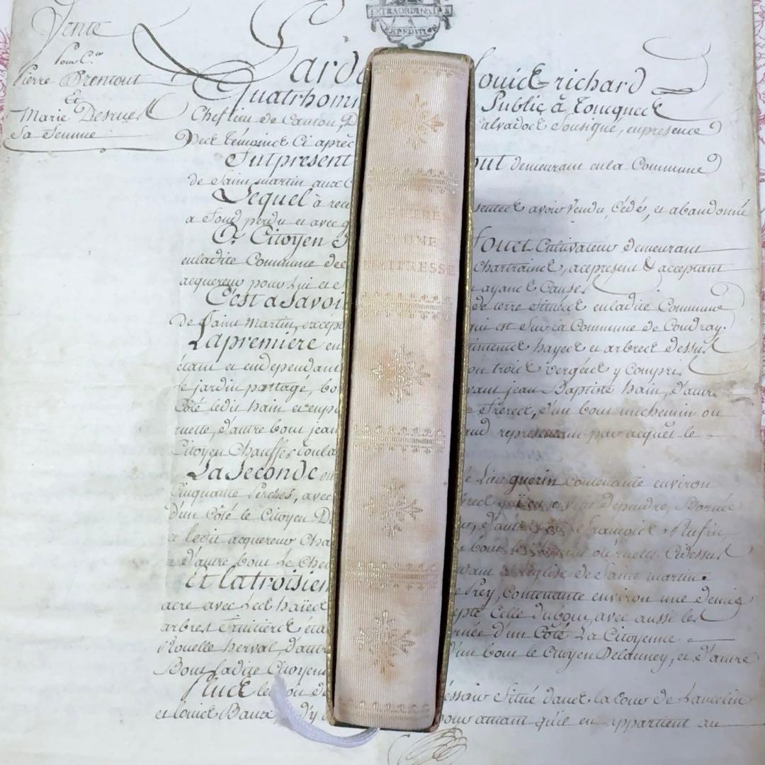 値下フランス　アンティーク　淡いピンク色の小さな本　ケース付き