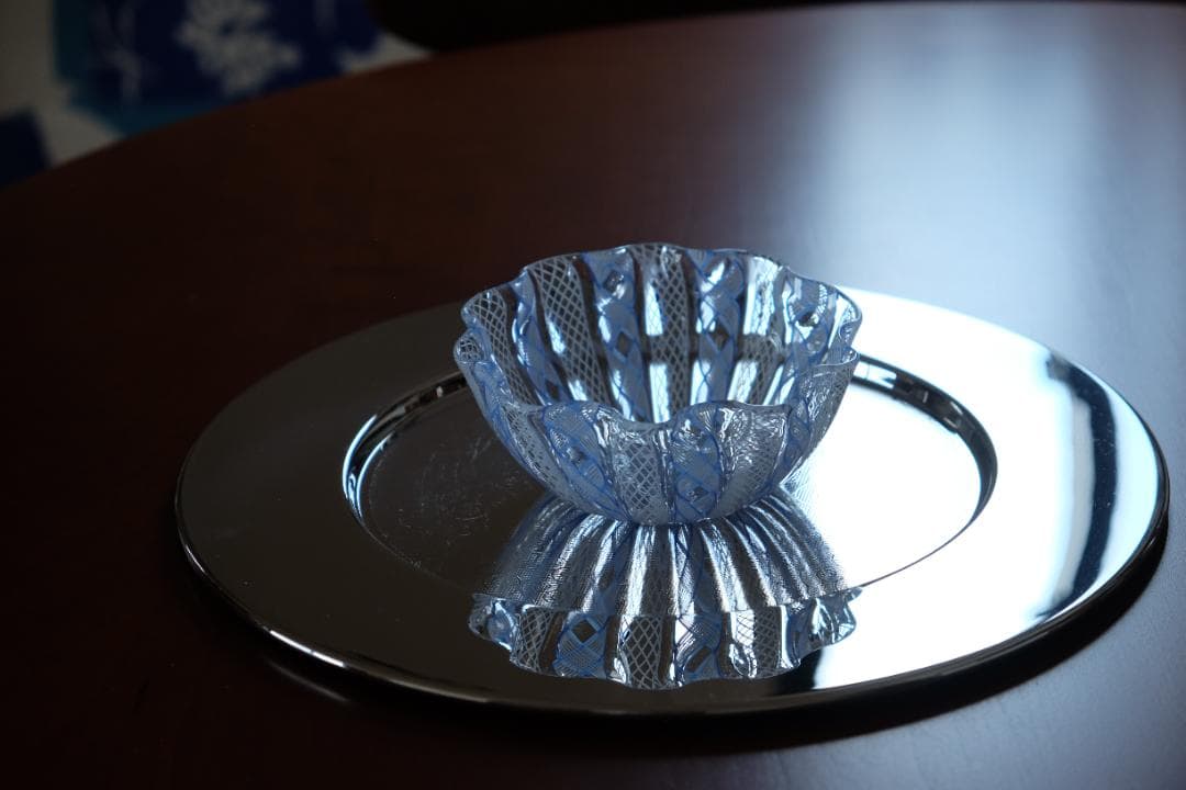 レースガラス 吹きガラス グラス 花瓶/ワイングラス 昭和レトロ 江波冨士子/