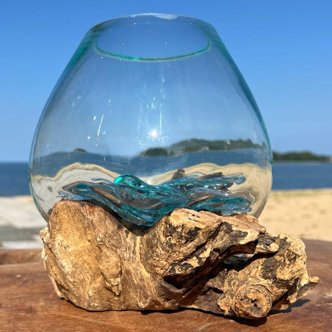 流木ガラス オブジェ中R 花瓶 金魚鉢 ガーデニング テラリウム 観賞魚 容器