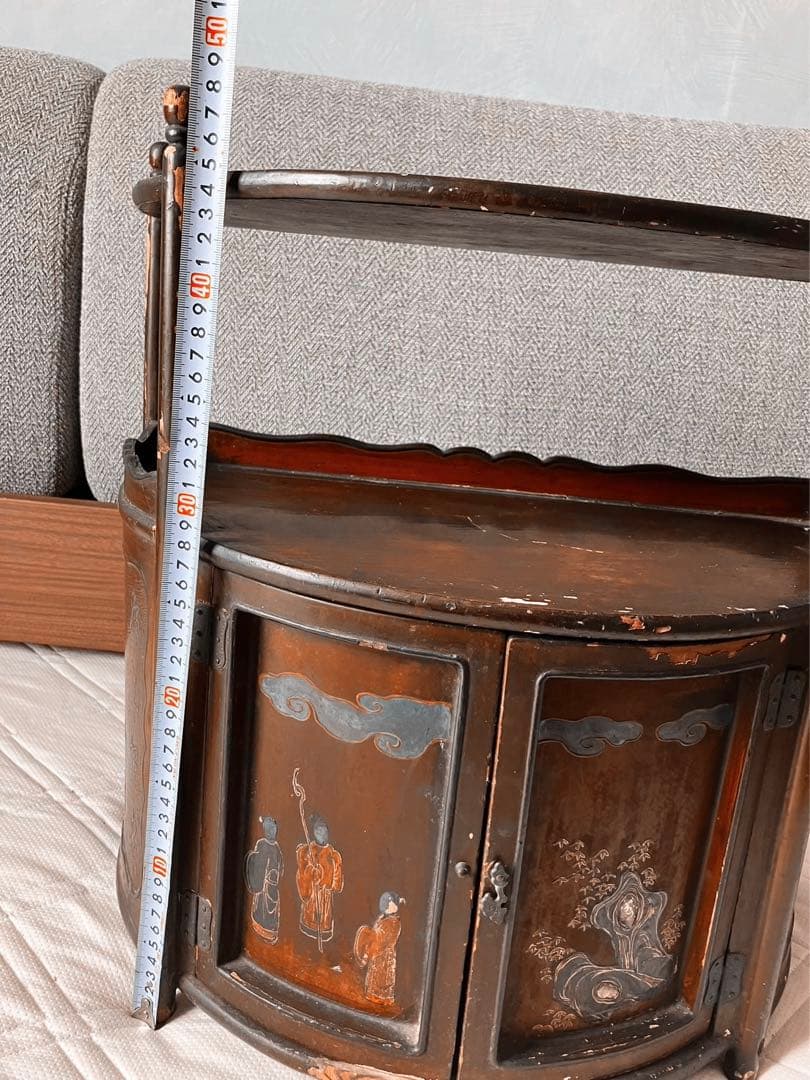 骨董品　唐木家具本花梨 総無垢 茶棚 茶道具 飾棚 彫刻 透かし彫り 煎茶道具