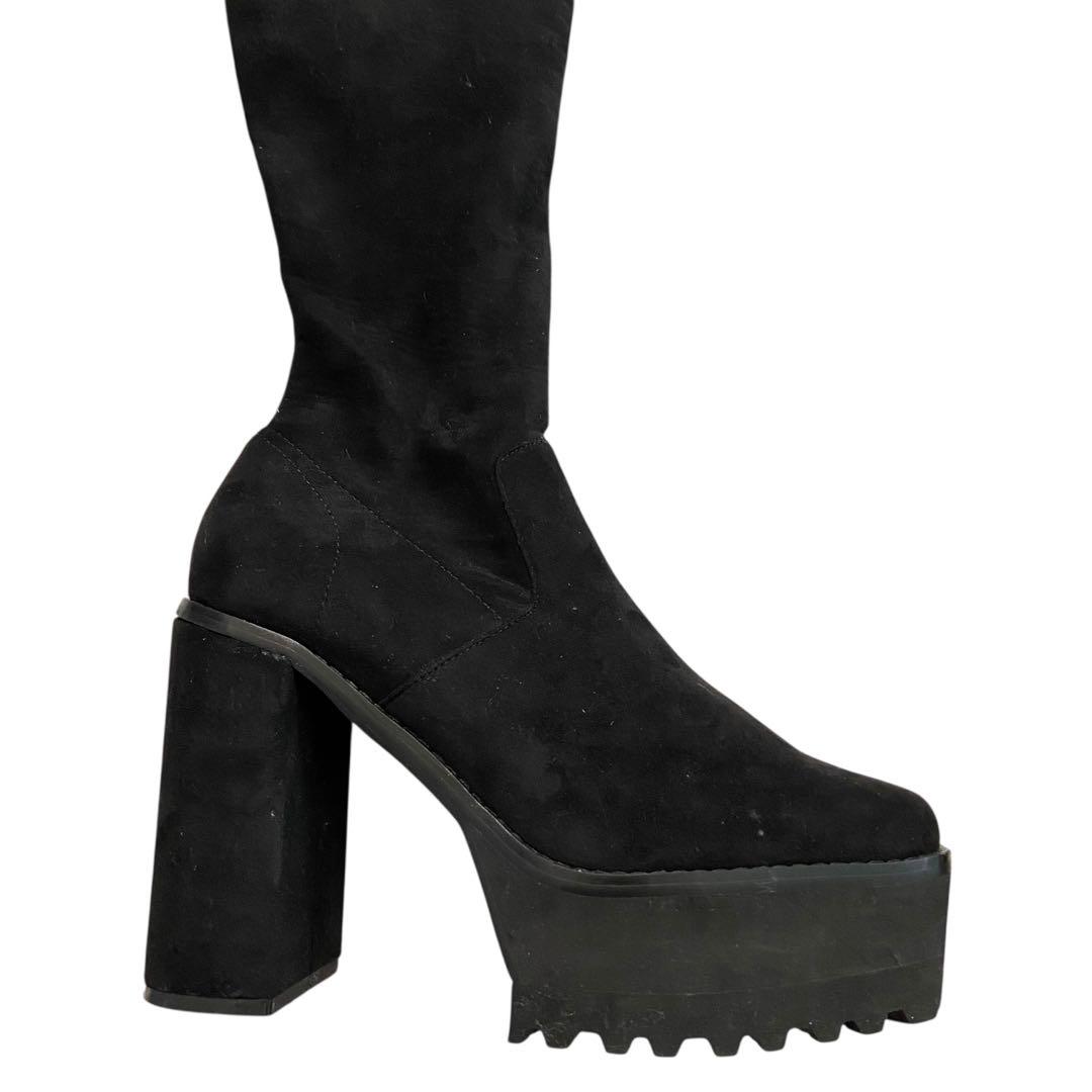 さ*ら様 ✨美品✨エモダ/タンクバルキーロングブーツ/ニーハイブーツ/ブラック/