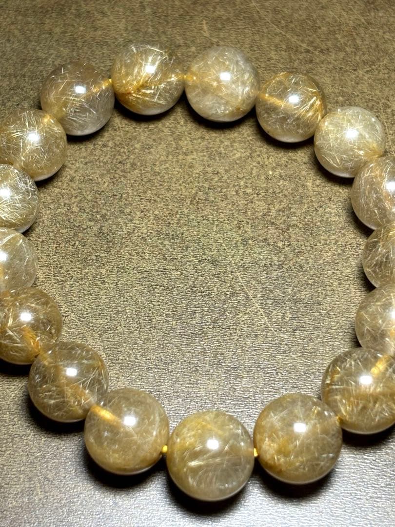 【新入荷】ゴールドルチルクォーツブレス11.8〜12.8㎜（新品未使用）ミチミチ