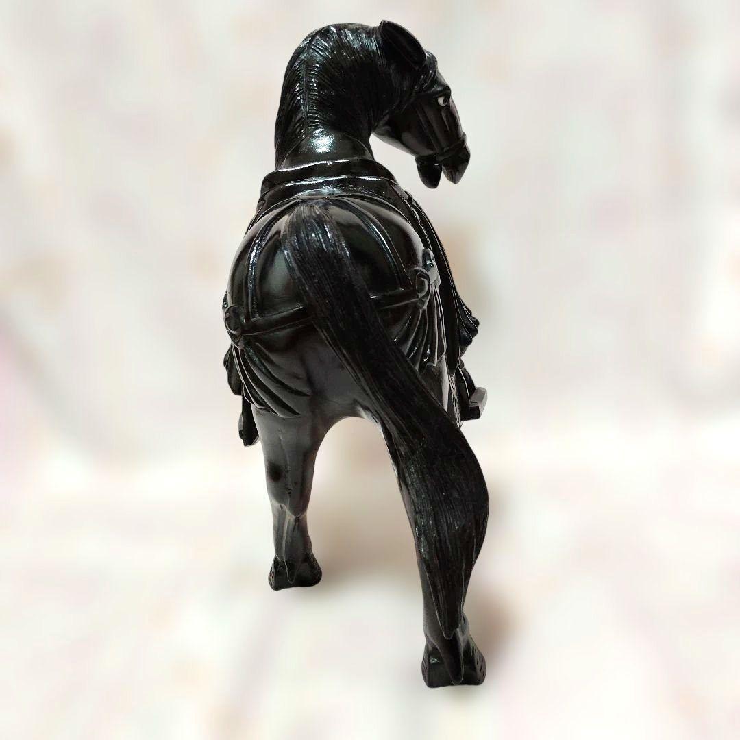 木製　馬　木彫り　戦勝馬　花櫚　工芸品　置物　オブジェ　手彫り　干支　午　唐木