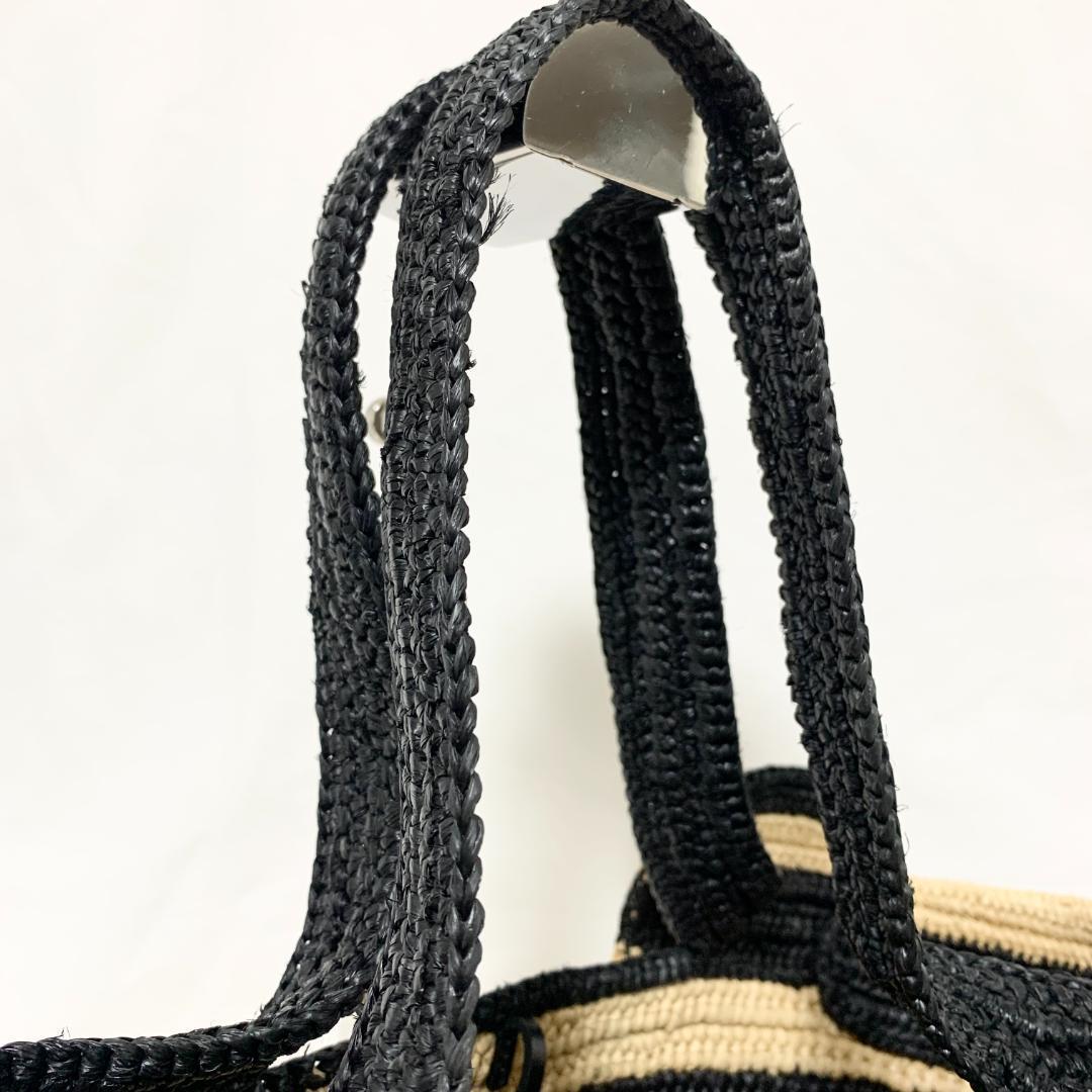 美品　ロエベ　エレファント　カゴバッグ　トート　ラフィア　アナグラム　ストライプ