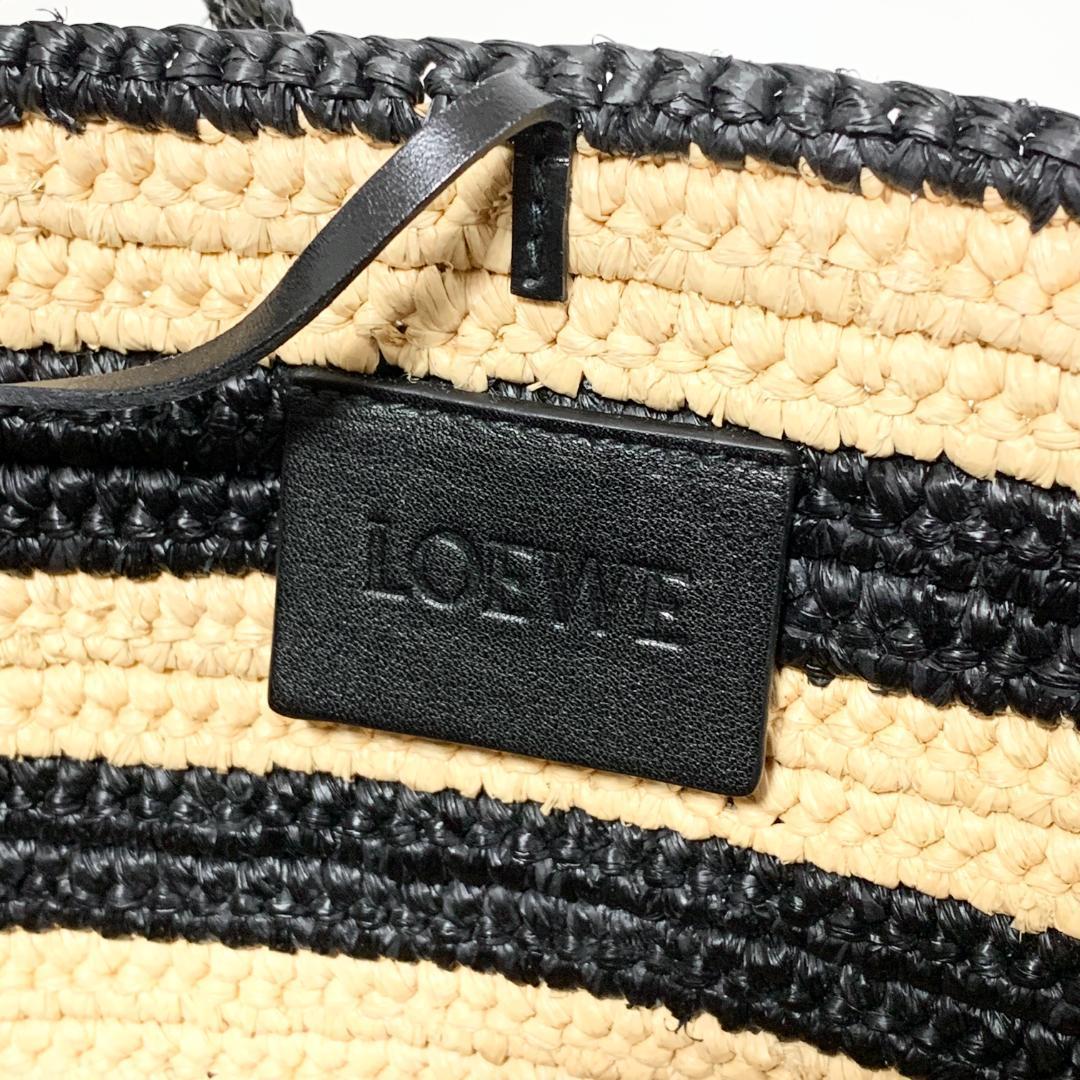 美品　ロエベ　エレファント　カゴバッグ　トート　ラフィア　アナグラム　ストライプ