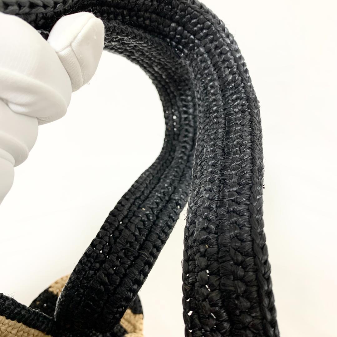 美品　ロエベ　エレファント　カゴバッグ　トート　ラフィア　アナグラム　ストライプ