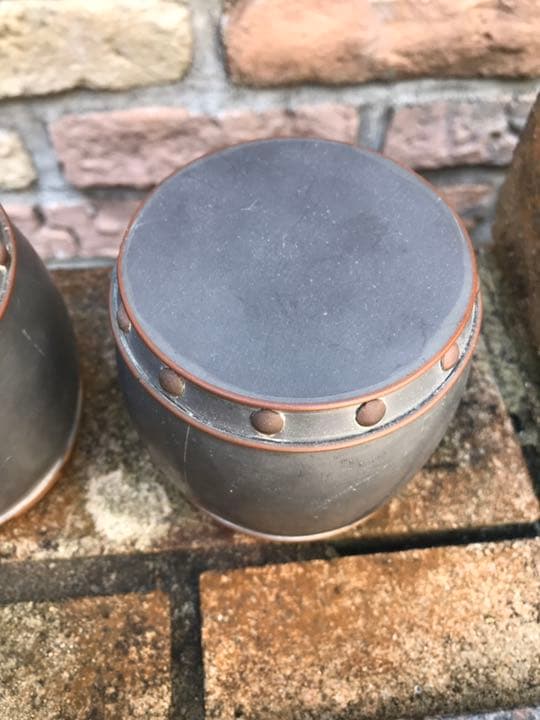 古い香港製錫の茶入れ二つセット　 骨董