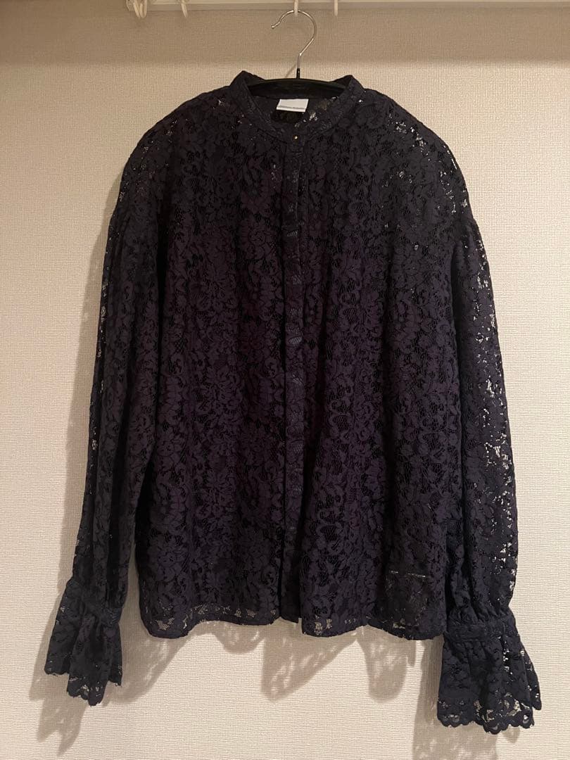 メゾンエシェル　タンク付きレースシャツ　ネイビー