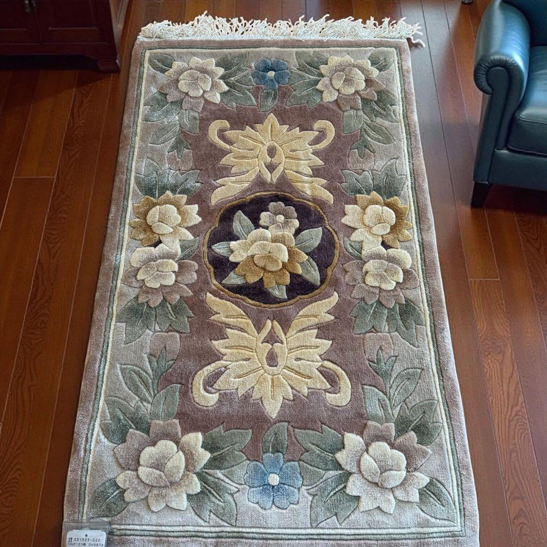 M503❀【未使用】中国段通 シルク100％ タグ付き 手織り絨毯 カーペット