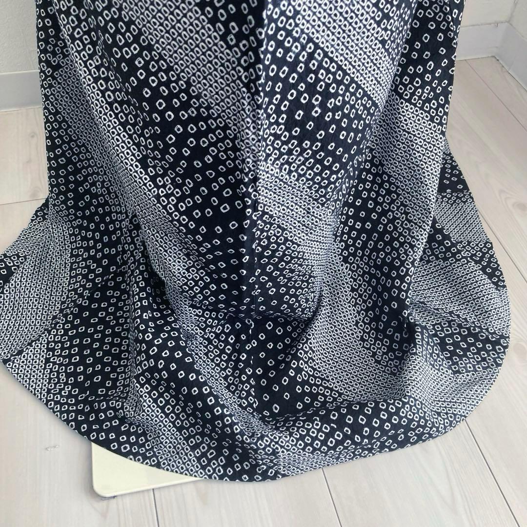 ひまわり 有松鳴海絞り　浴衣　白黒　絞りの曲線　手縫い　No.22-19