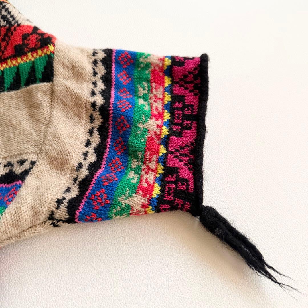 【キャピタル】フード 総柄ニットトップス ウール混 ネイティブ ヴィンテージ