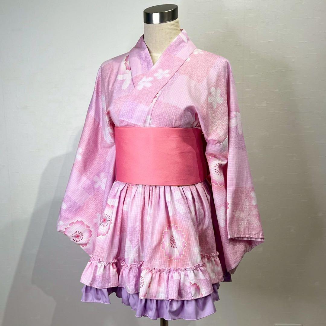 rowa's 浴衣ドレス ピンク 作り帯セット 姫ギャル 平成ギャル y2k