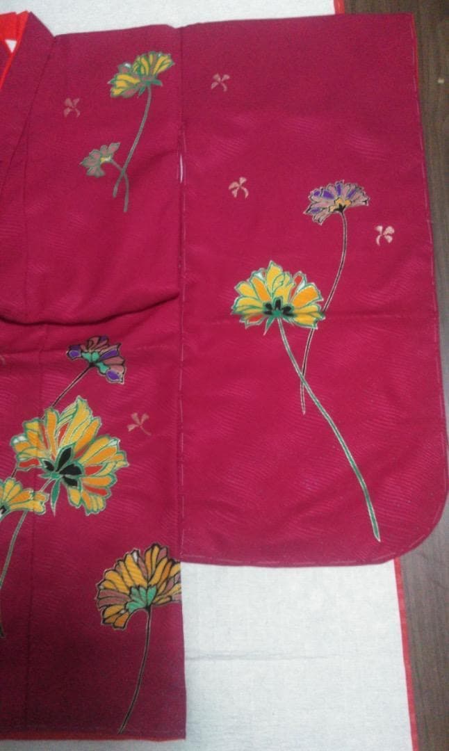 七五三　女の子　7歳　着物　四ッ身　祝い着　七才　赤　ワインレッド　卒園式