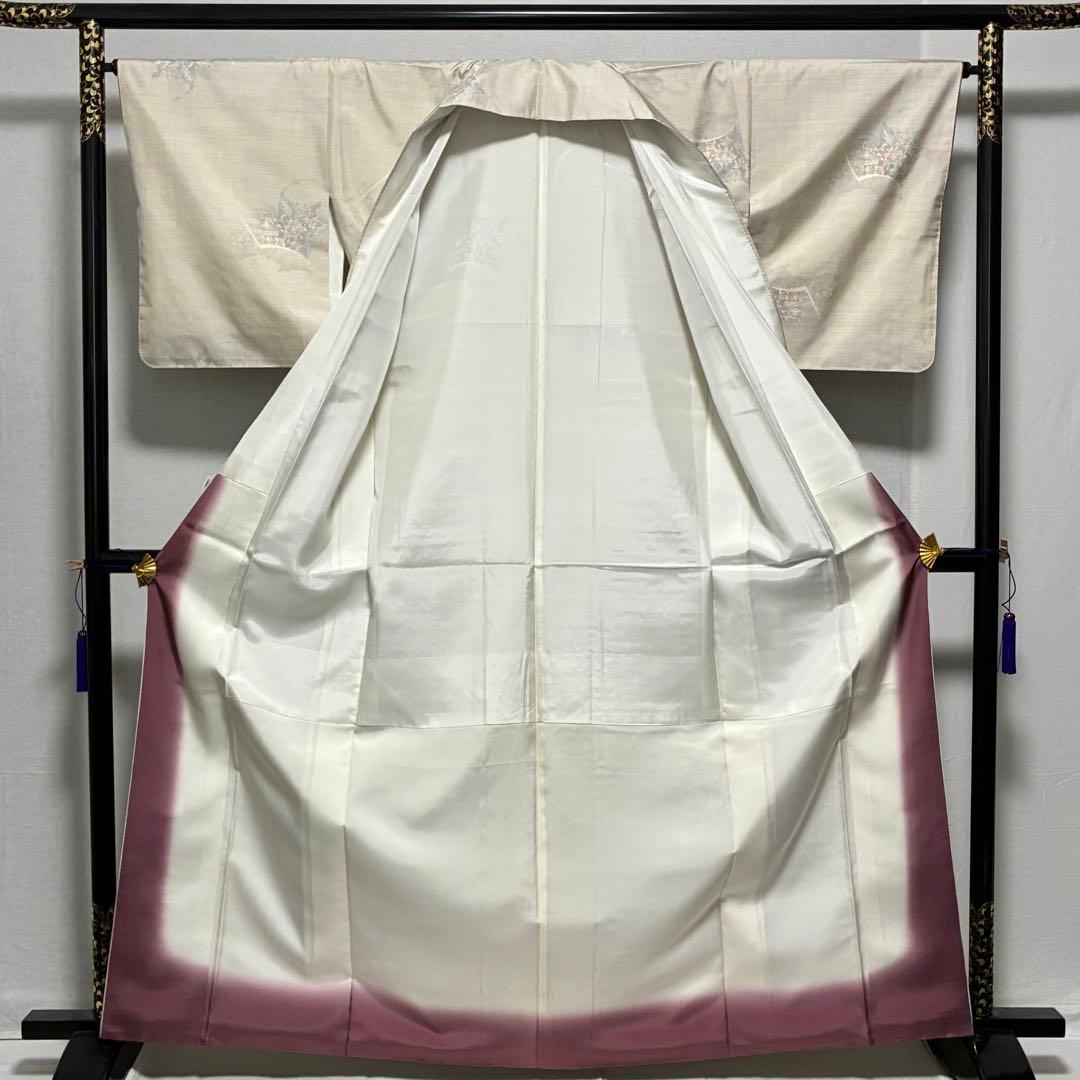 専用 D90 本場白大島紬 花模様 正絹 着物 袷 しつけ糸付き未使用極美品