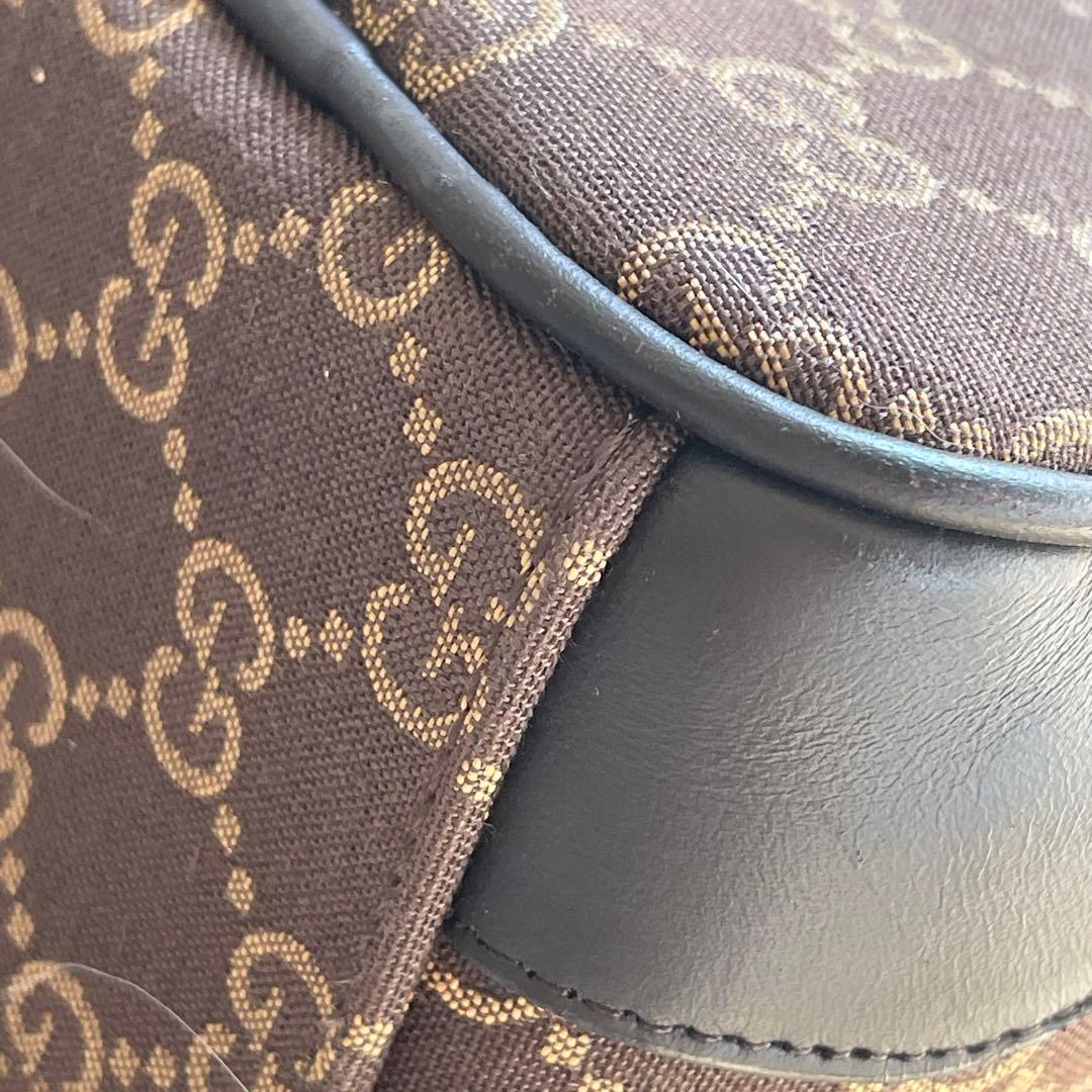 GUCCI ミニボストンバッグ GG キャンバス　ブラウン ハンドバッグ