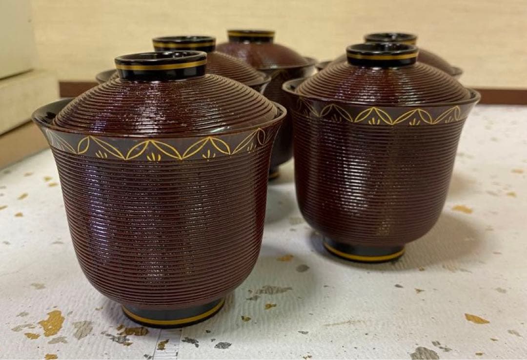 【茶道具】溜塗千筋端反箸洗　七宝（紙箱）　○