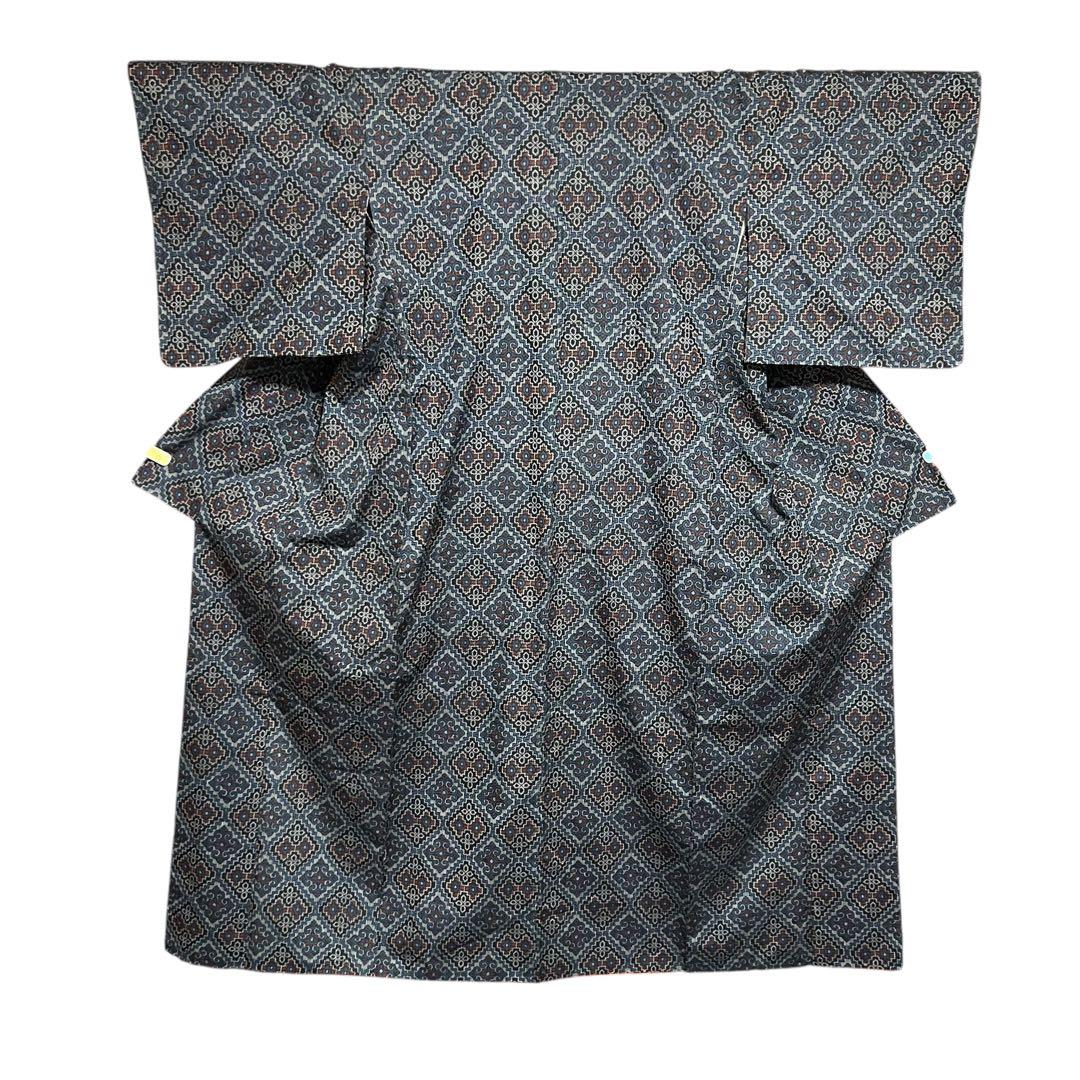 ト*ー様 未使用近い　美品　袷　正絹　上質紬　龍郷柄　小紋　フルセット　琉球絣柄