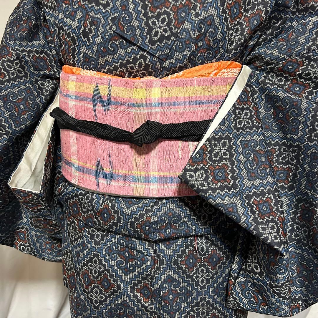 ト*ー様 未使用近い　美品　袷　正絹　上質紬　龍郷柄　小紋　フルセット　琉球絣柄