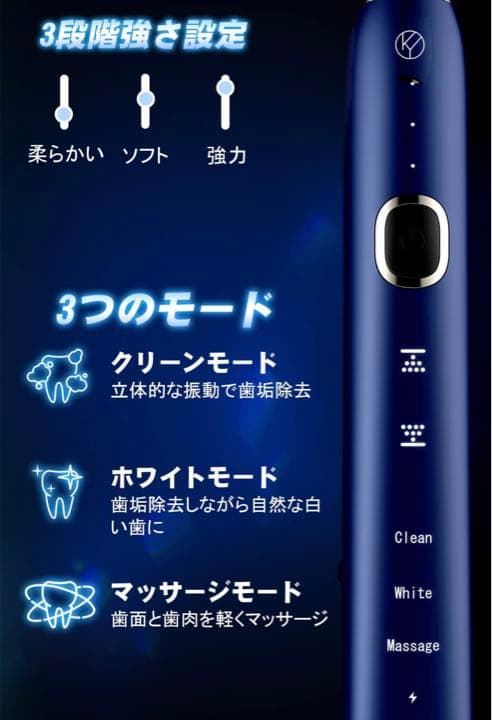 電動歯ブラシ 超音波式 SNK01ネイビー 替えブラシ4本(12ヶ月分) セット