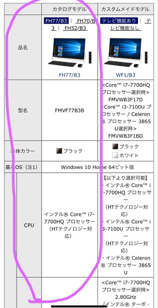 富士通　一体型デスクトップPC FMVF77B3B