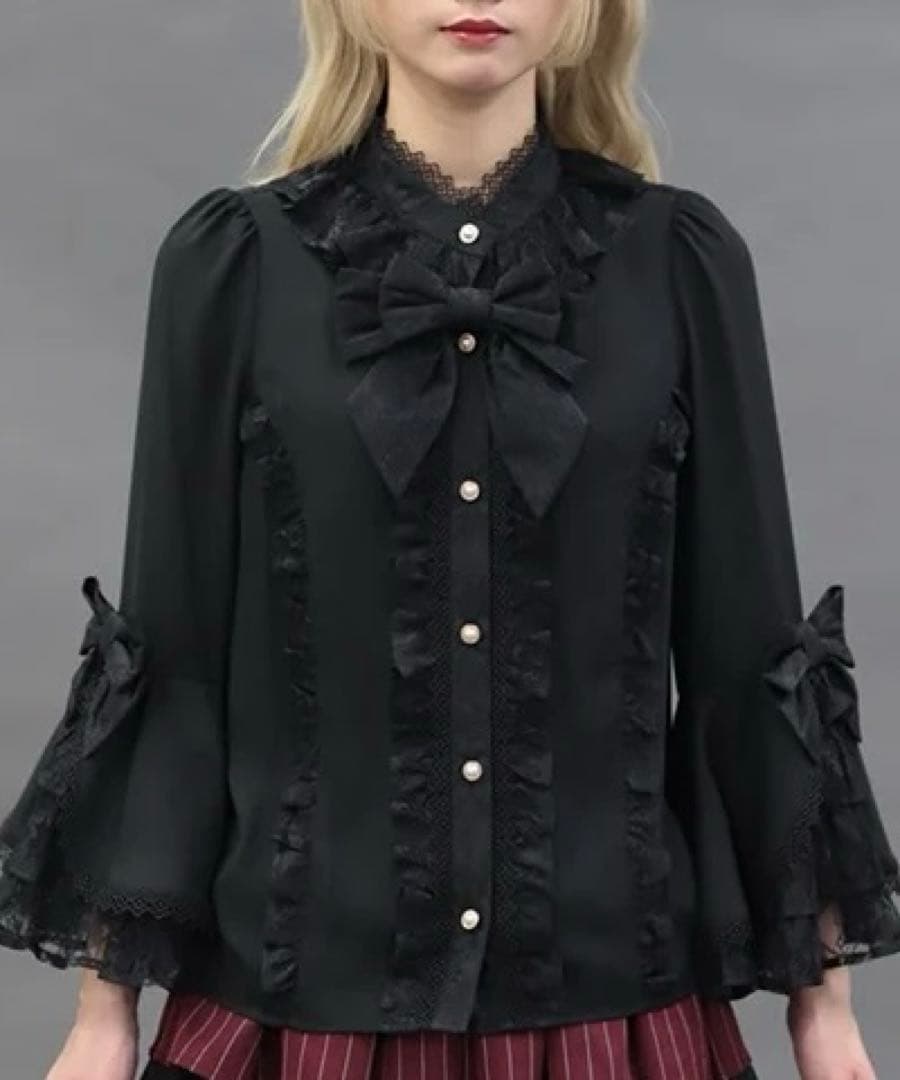 姫袖７分丈ブラウス　黒　アクシーズファム　kawaii　axes femme