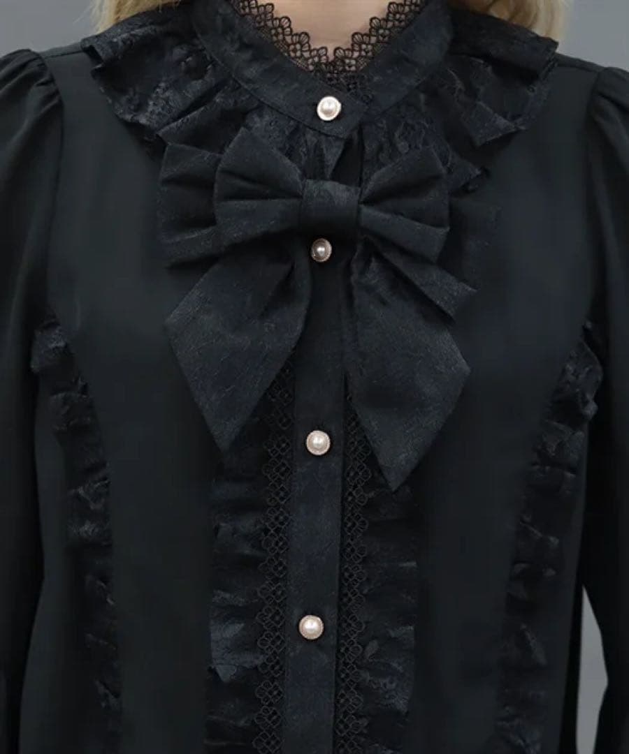 姫袖７分丈ブラウス　黒　アクシーズファム　kawaii　axes femme