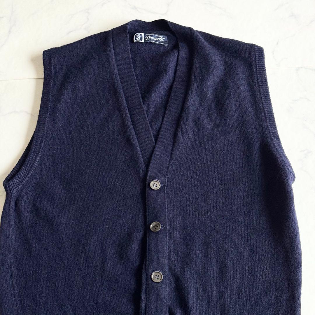 ドルモア カシミヤ100% ニットベスト スコットランド製 紺 Drumohr
